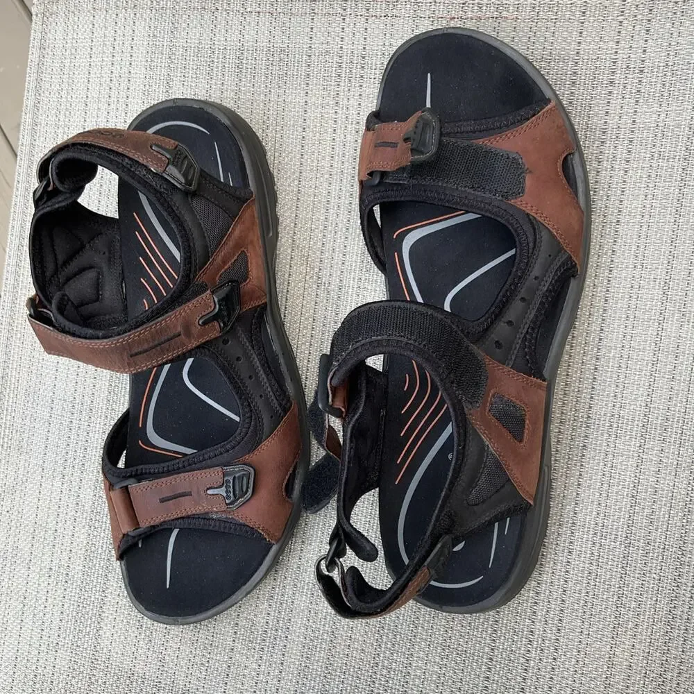 ECCO preceptor Mens Size 11 Outdoor Sandals Brown Leather Adjustable Hiking EU45